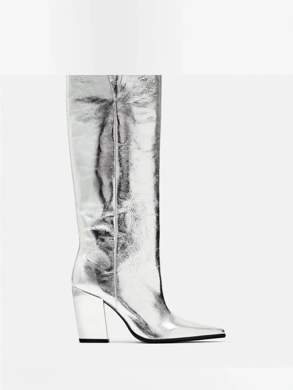 BNWT Zara Silver Metallic Knee-High Block Heel Boots - Women Sz 40 9